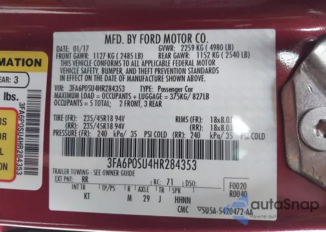 2017 Ford Fusion Energi Titanium из США, поврежденный, VIN 3FA6P0SU4HR284353